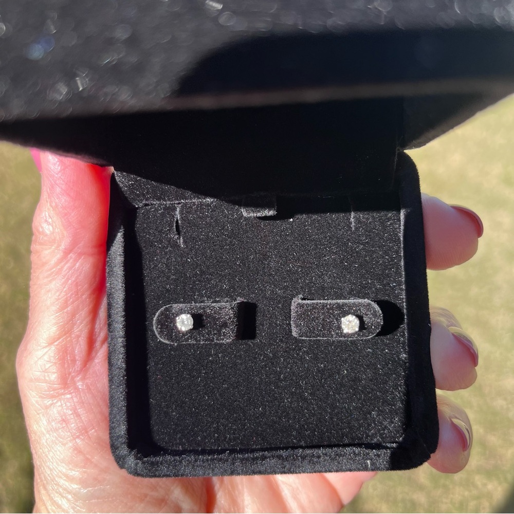 Natural Diamond Stud Earrings .30 Carat TW 14K White Gold Setting EUC